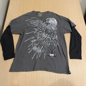 TNT Animal Planet Mens XL Eagle Graphic Layered Long Sleeve T-Shirt Grey Black